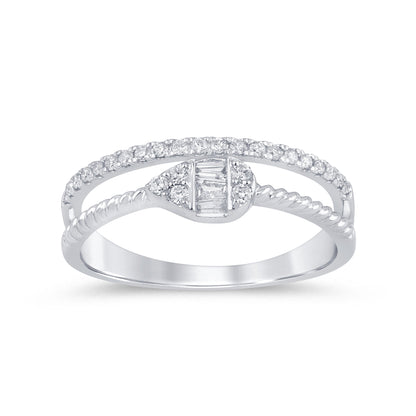 Muse Jewelry .19ct G SI 14K White Gold Diamond Round & Baguette Double Band Ring Size 6.5