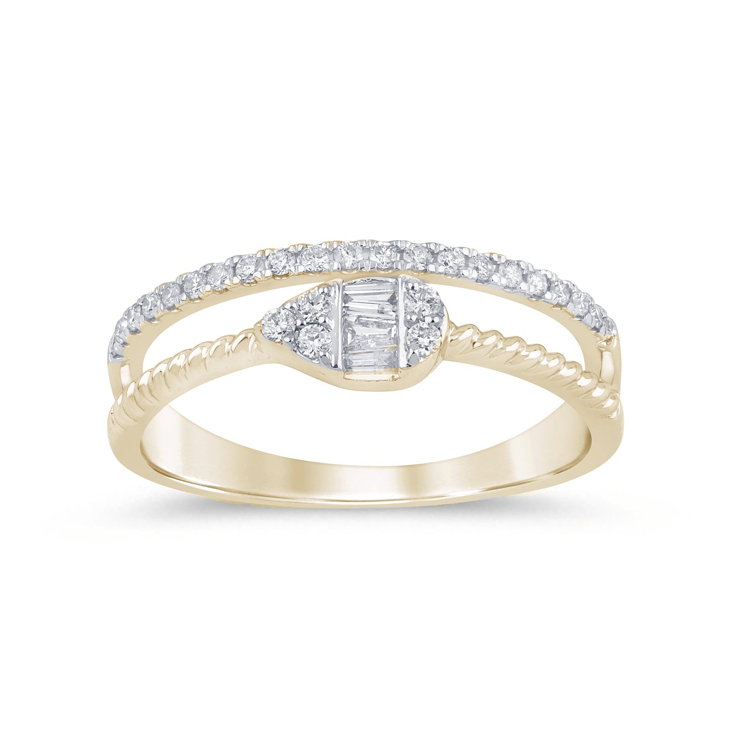 Muse Jewelry .22ct G SI 14K Yellow Gold Diamond Round & Baguette Double Band Ring Size 6.5