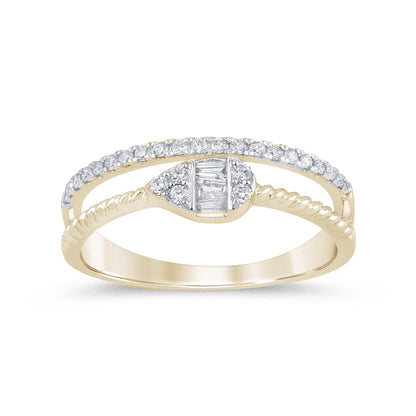 Muse Jewelry .22ct G SI 14K Yellow Gold Diamond Round & Baguette Double Band Ring Size 6.5