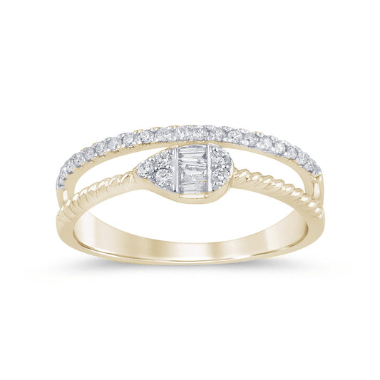 Muse Jewelry .22ct G SI 14K Yellow Gold Diamond Round & Baguette Double Band Ring Size 6.5