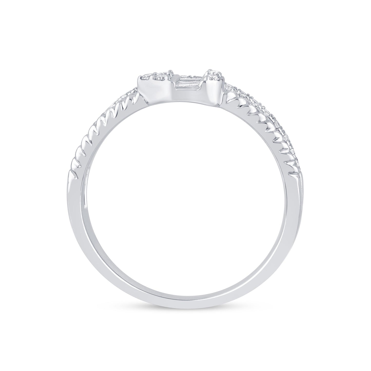 Muse Jewelry .19ct G SI 14K White Gold Diamond Round & Baguette Double Band Ring Size 6.5