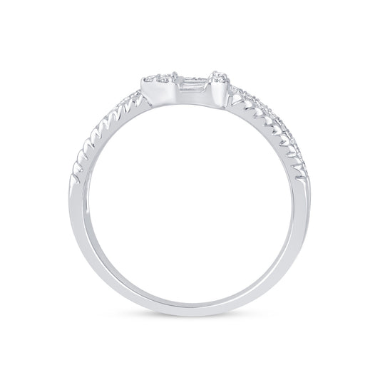 Muse Jewelry .19ct G SI 14K White Gold Diamond Round & Baguette Double Band Ring Size 6.5