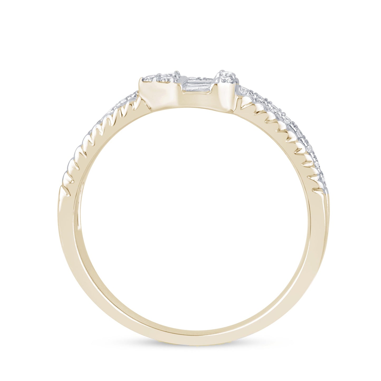 Muse Jewelry .22ct G SI 14K Yellow Gold Diamond Round & Baguette Double Band Ring Size 6.5