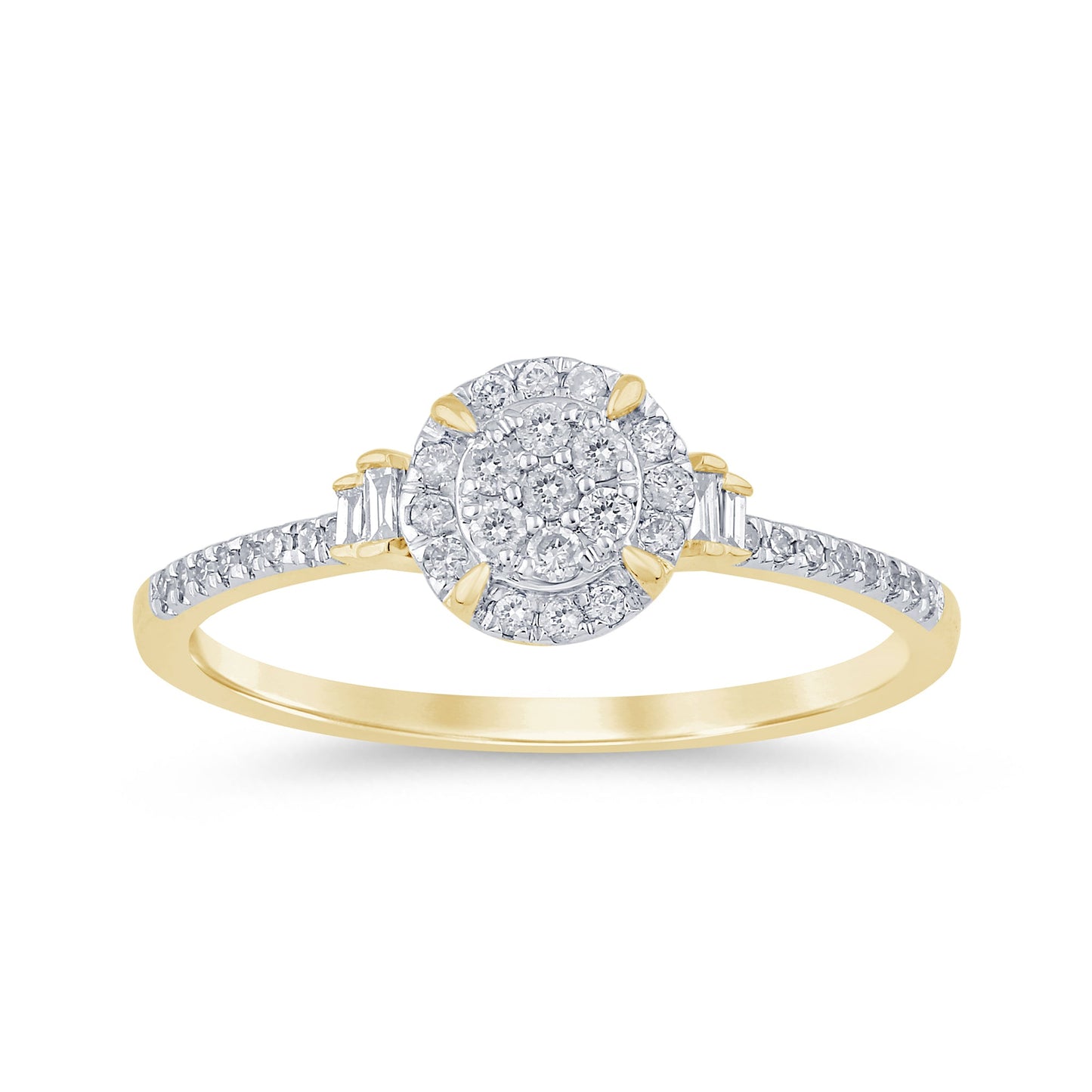 Muse Jewelry .22ct G SI 14K Yellow Gold Round & Baguette Diamond Engagement Ring Size 6.5