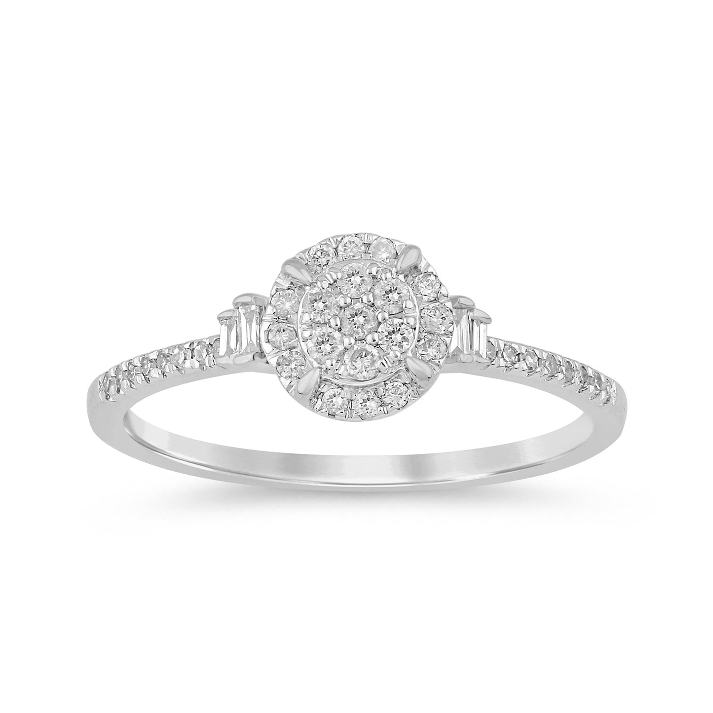 Muse Jewelry .21ct G SI 14K White Gold Round & Baguette Diamond Engagement Ring Size 6.5