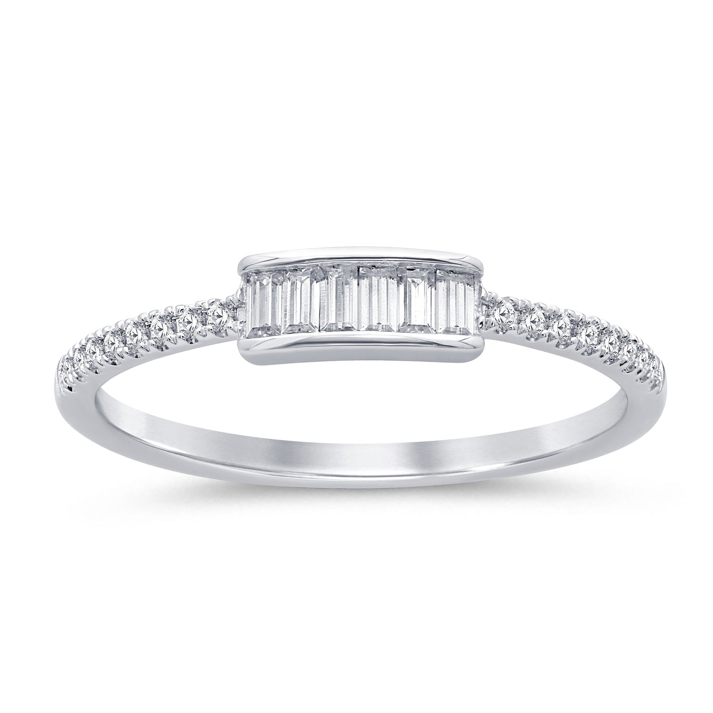 Muse Jewelry .20ct G SI 14K White Gold Round & Baguette Diamond Band Ring Size 6.5