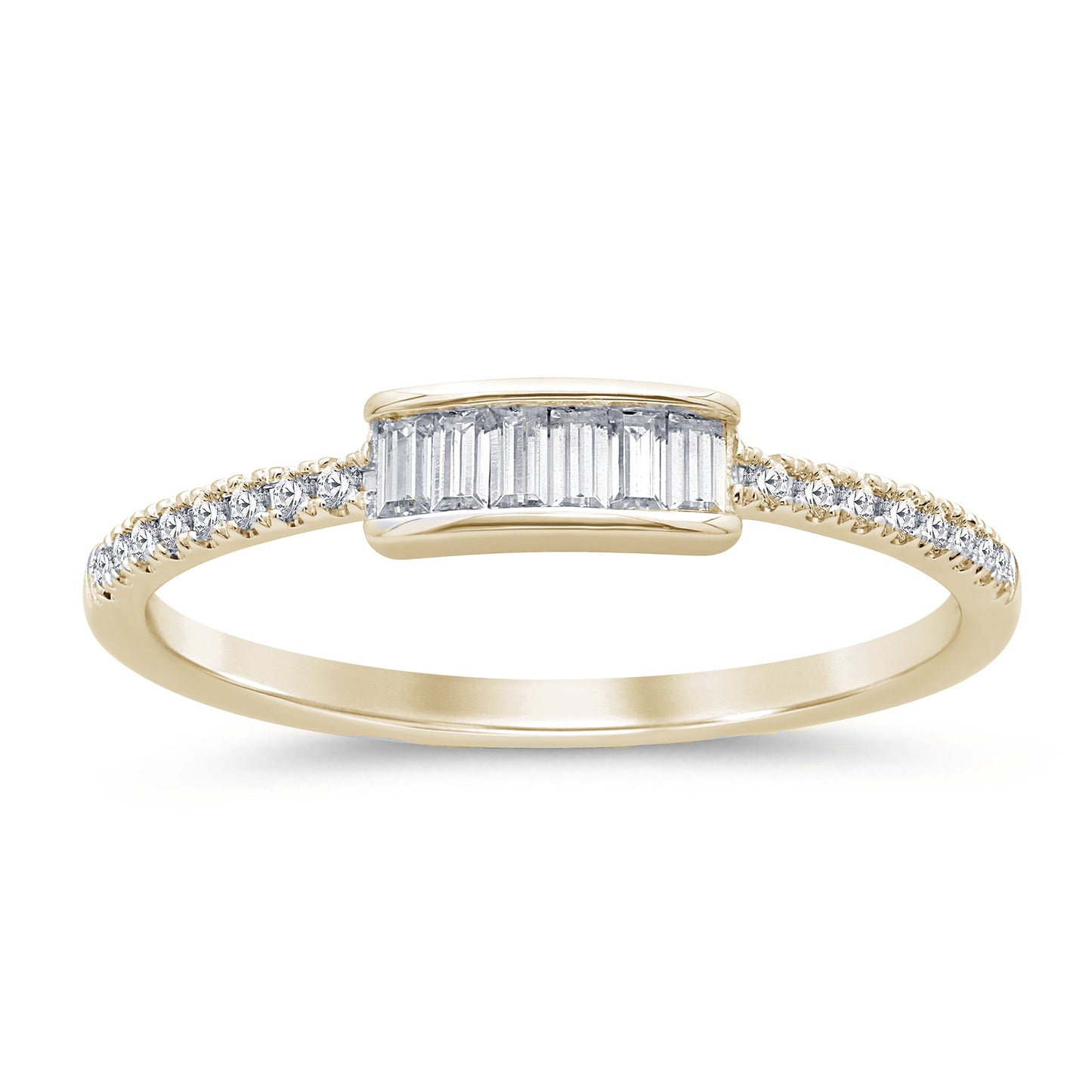 Muse Jewelry .21ct G SI 14K Yellow Gold Diamond Round & Baguette Thin Band Ring Size 6.5