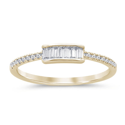 Muse Jewelry .21ct G SI 14K Yellow Gold Diamond Round & Baguette Thin Band Ring Size 6.5