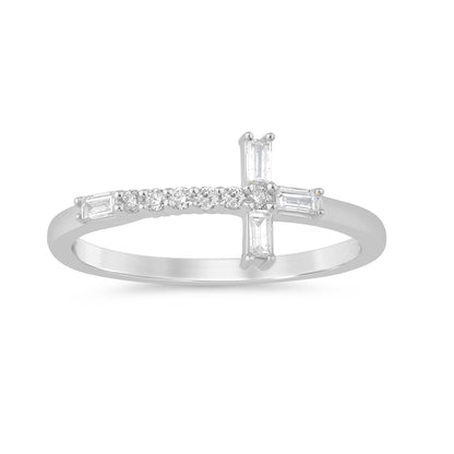 Muse Jewelry .21ct G SI 14K White Gold Round & Baguette Diamond Cross Ring Band Size 6.5