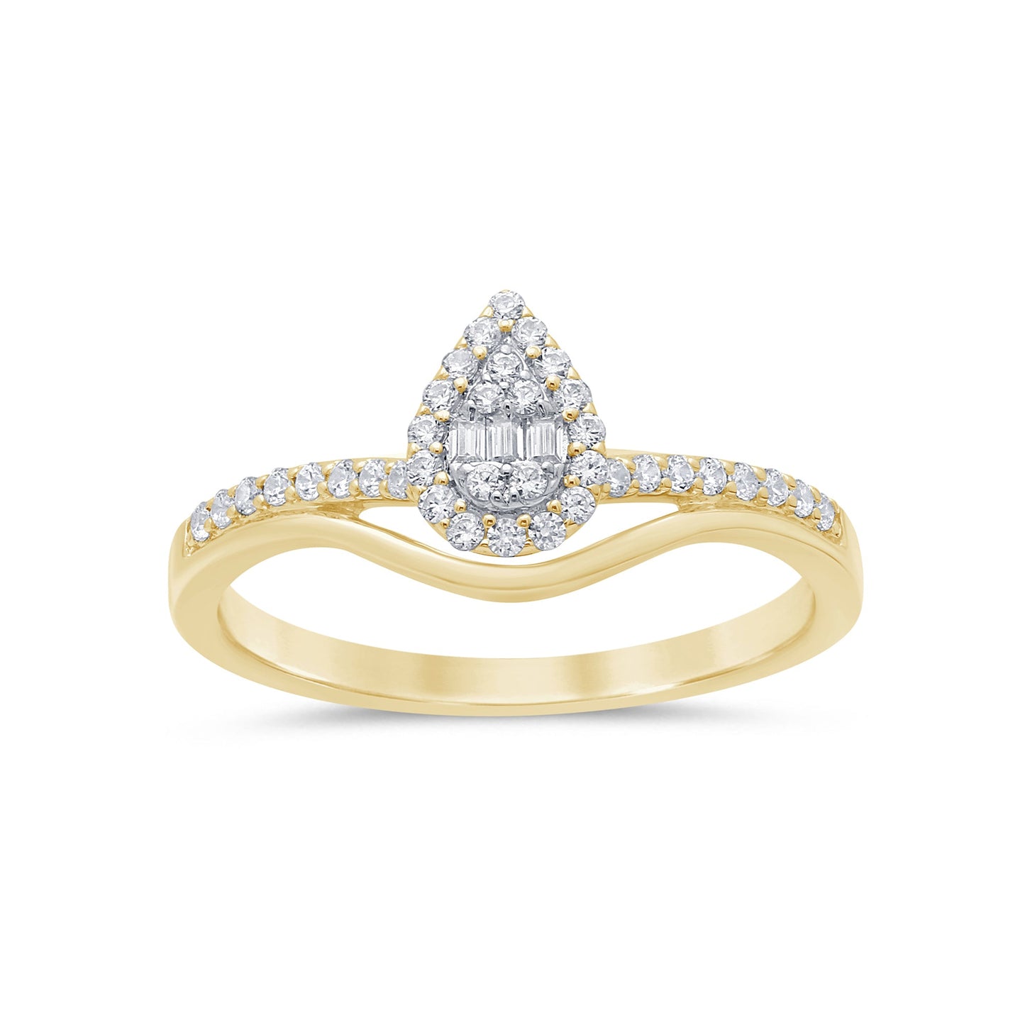 Muse Jewelry .21ct G SI 14K Yellow Gold Round & Baguette Diamond Engagement Ring