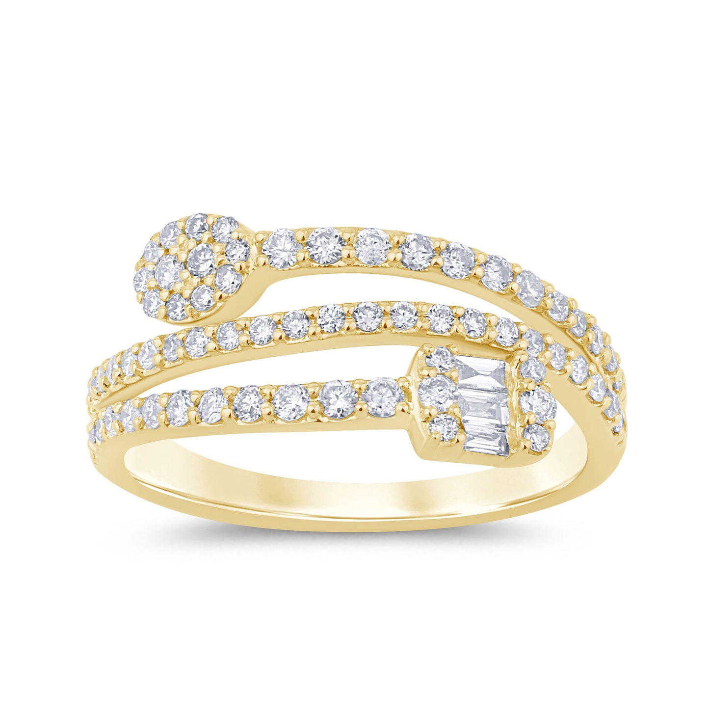 Muse Jewelry .48ct G SI 14K Yellow Gold Round & Baguette Diamond Wrap Around Ring Band Size 6.5