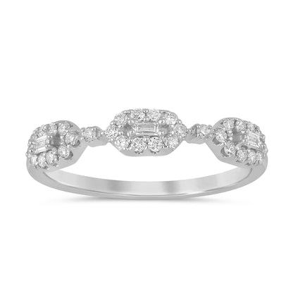 Muse Jewelry .27ct G SI 14K White Gold Round & Baguette Diamond Band Ring Band Size 6.5