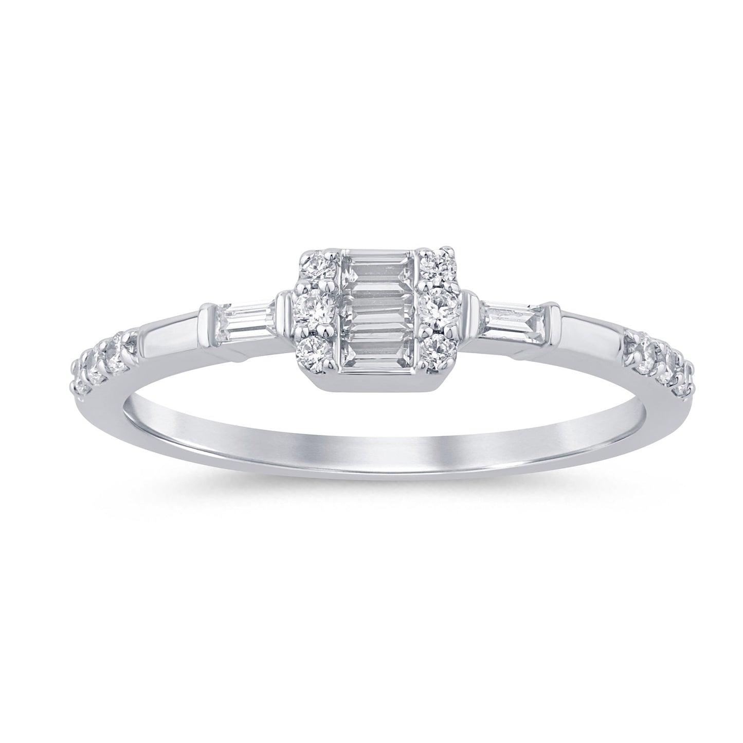 Muse Jewelry .24ct G SI 14K White Gold Round & Baguette Diamond Engagement Ring Size 7