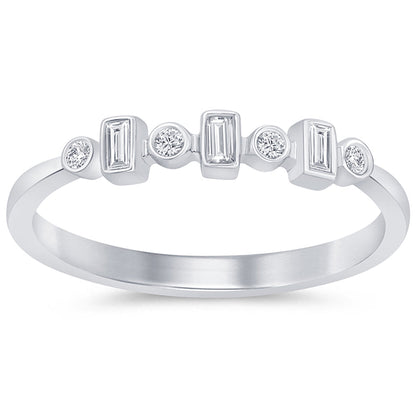 Muse Jewelry .12ct G SI 14K White Gold Round & Baguette Diamond Band Ring Size 6.5