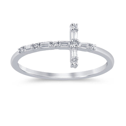 Muse Jewelry .14ct G SI 14K White Gold Diamond Cross Ring Band Size 6.5