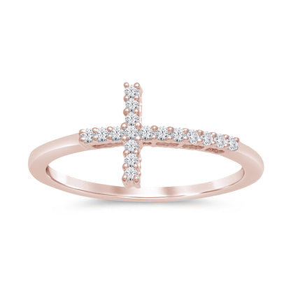 Muse Jewelry .12ct 14k Rose Gold Sideways Cross Diamond Ring Size 6.5