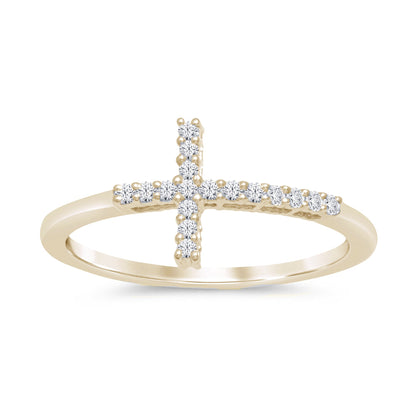 Muse Jewelry .11ct 14k Yellow Gold Diamond Sideways Cross Ring Size 6.5