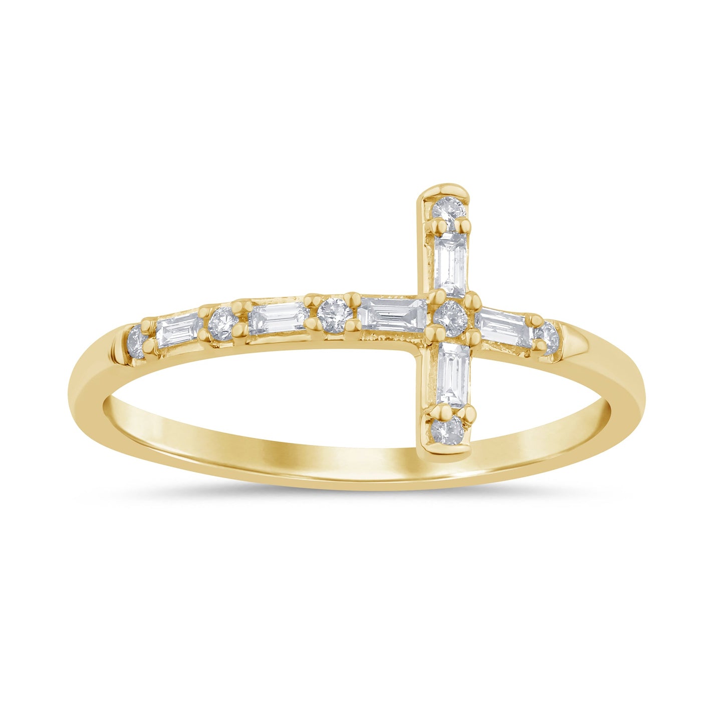 Muse Jewelry .13ct G SI 14K Yellow Gold Round & Baguette Diamond Cross Band Ring Size 6.5