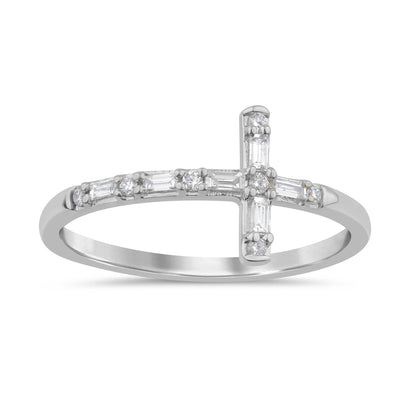 Muse Jewelry .13ct G SI 14K White Gold Diamond Sidesways Cross Band Ring Size 6.5