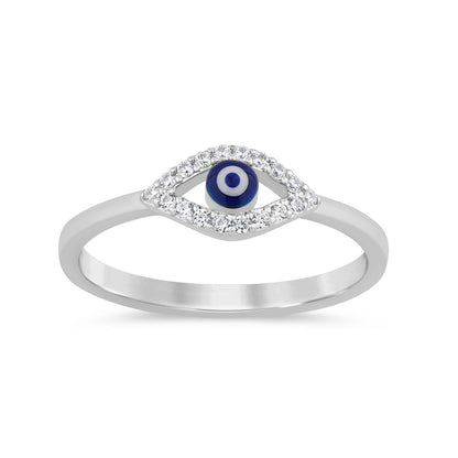 Muse Jewelry .08ct G SI 14K White Gold Diamond Evil eye Ring Band Size 6.5