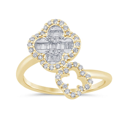 Muse Jewelry .33ct G SI 14K Yellow Gold Diamond Round & Baguette Wrap Around Flower Ring Size 6.5