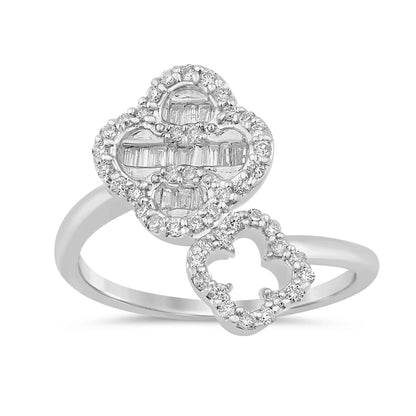 Muse Jewelry .34ct G SI 14K White Gold Diamond Round & Baguette Wrap Around Flower Ring Size 6.5