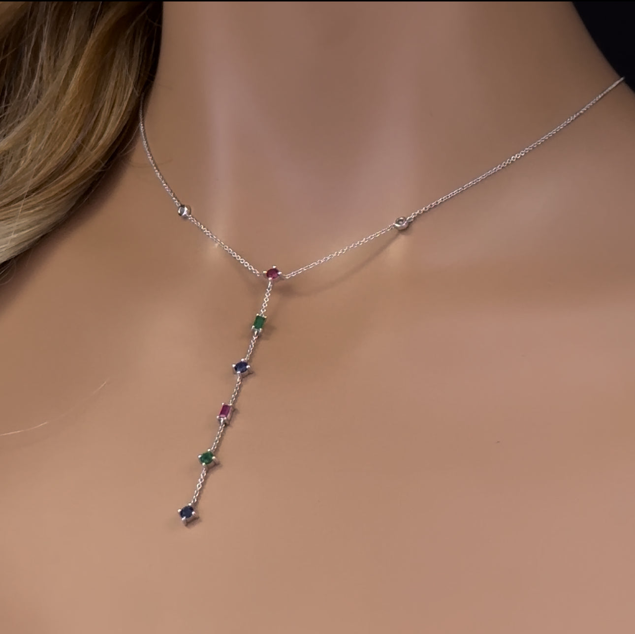 Muse Jewelry .81ct G SI 14K White Gold Diamond & Multi Color Gemstones Pendant Necklace 18" Long