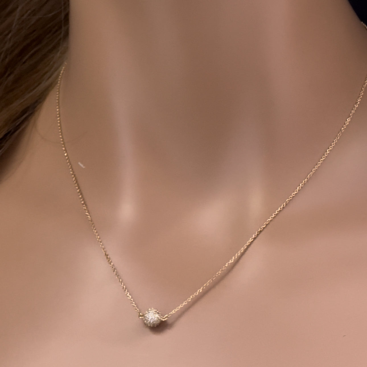 Muse Jewelry .33ct G SI 14K Yellow Gold Diamond Disco Ball Pendant Necklace 16+2"Ext Long Chain