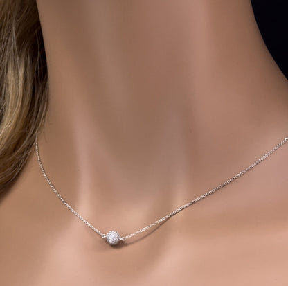 Muse Jewelry .33ct G SI 14K White Gold Diamond Disco Ball Pendant Necklace 16+2"Ext Long Chain