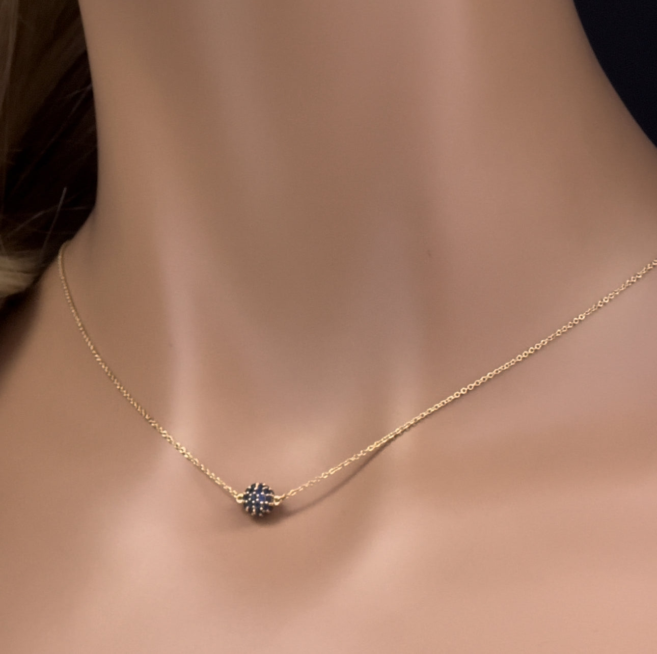 Muse Jewelry .51ct G SI 14K Yellow Gold Blue Sapphire Ball Pendant Necklace 16 + 2" Ext