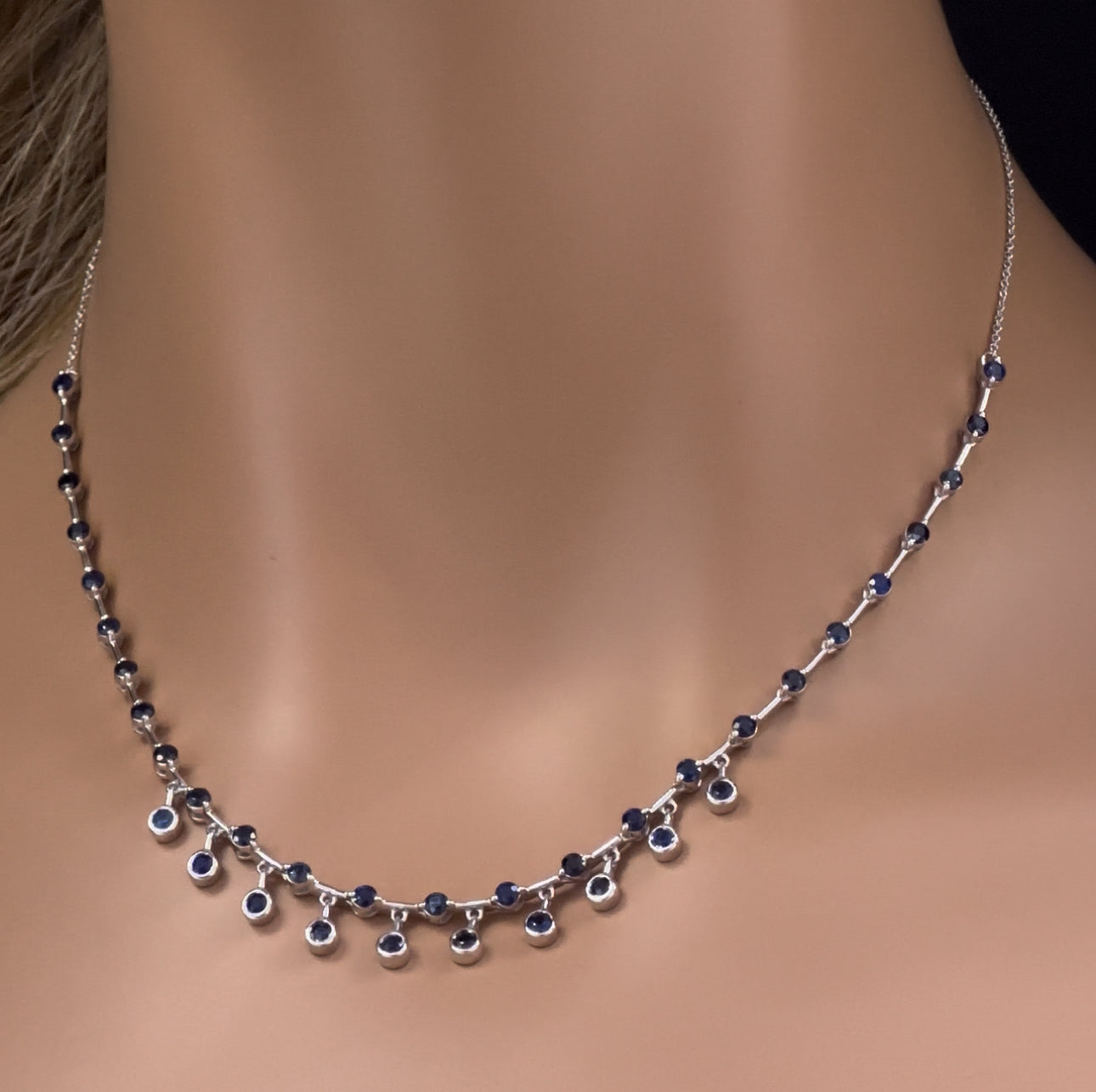 Muse Jewelry 2.96ct G SI 14K White Gold Blue Sapphire Dangling Necklace 16+2" Ext