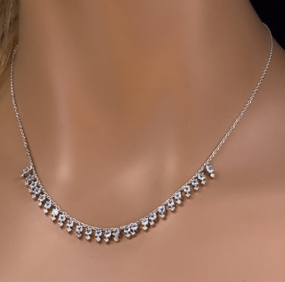 Muse Jewelry 1.69ct G SI 14K White Gold Diamond & Aquamarine Gemstone Dangling Pendant Necklace 16" + 2" Ext