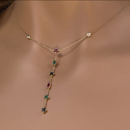 Muse Jewelry .78ct G SI 14K Yellow Gold Diamond & Multi Color Gemstones Pendant Necklace 18" Long