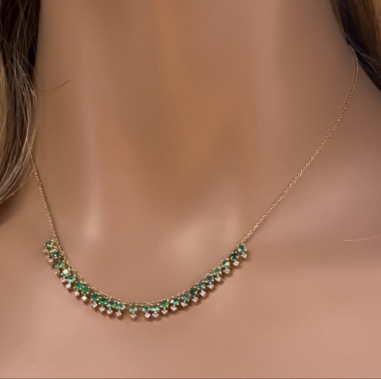 Muse Jewelry 1.60ct G SI 14K Yellow Gold Diamond & Emerald Gemstone Drop Necklace 16" + 2" Ext