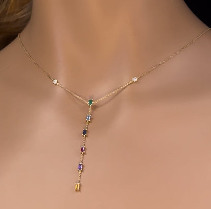 Muse Jewelry .67ct G SI 14K White Gold Diamond & Multi Color Lariat Necklace 16 + 2" Ext