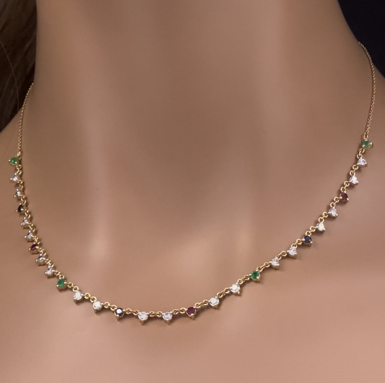 Muse Jewelry 1.71ct G SI 14K Yellow Gold Diamond & Multi Color Gemstones Pendant Necklace 16+2" Ext Long