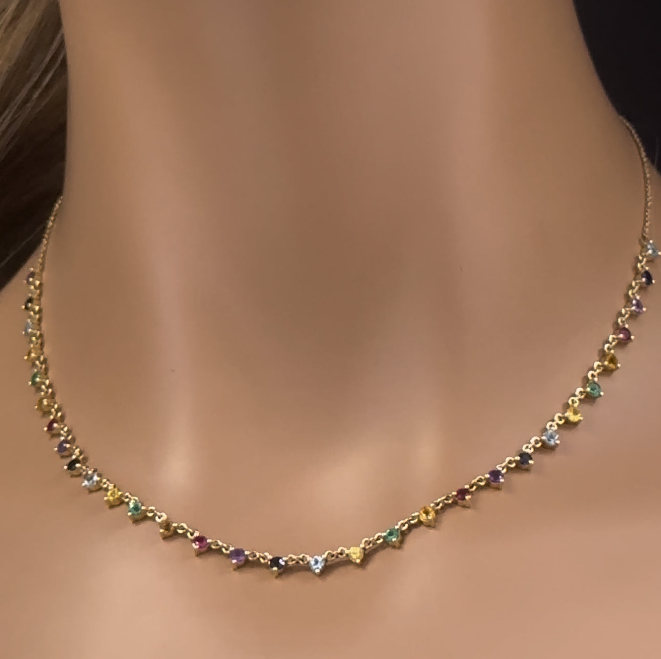 Muse Jewelry 2.21ct G SI 14K Yellow Gold Multi Color Gemstone Pendant Necklace 16" + 2" Ext
