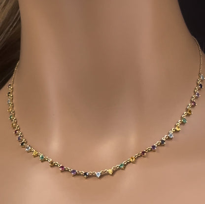 Muse Jewelry 2.21ct G SI 14K Yellow Gold Multi Color Gemstone Pendant Necklace 16" + 2" Ext