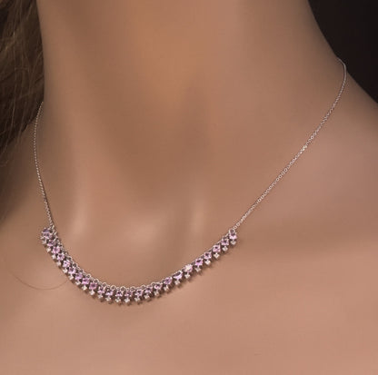 Muse Jewelry 2.18ct G SI 14K White Gold Diamond & Pink Sapphire Gemstone Dangling Pendant Necklace 16" + 2" Ext