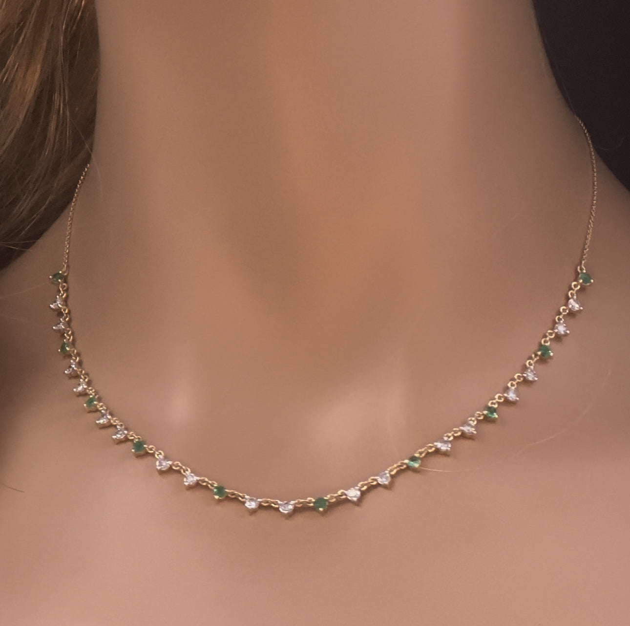 Muse Jewelry 1.57ct G SI 14K Yellow Gold Diamond & Emerald Gemstone Pendant Necklace 16" + 2" Ext