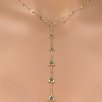 Muse Jewelry 1.29ct G SI 14K Yellow Gold Emerald Gemstone Drop Lariat Necklace 16+2" Ext