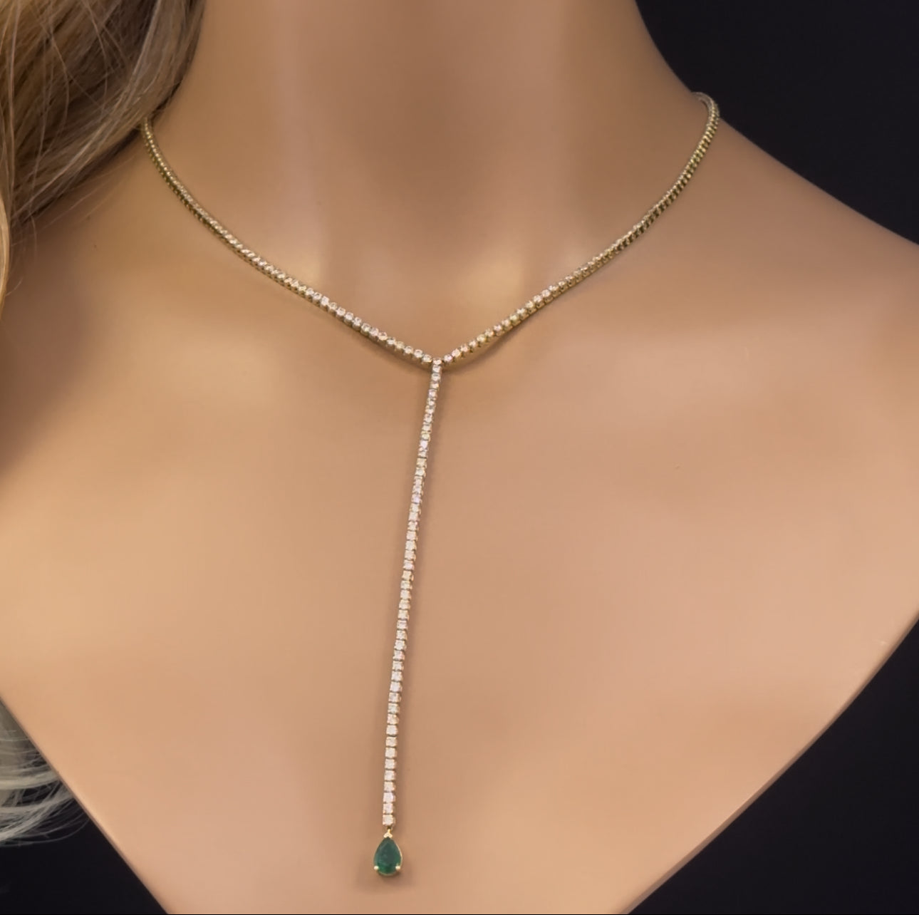 Muse Jewelry 5.85ct G SI 14K Yellow Gold Diamond Emerald Drop Tennis Necklace 14+4" Long