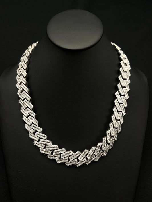 Muse Jewelry 21mm 39.36ct G SI 14K White Gold Round & Baguette Diamond Sqaure Cuban Necklace 22"