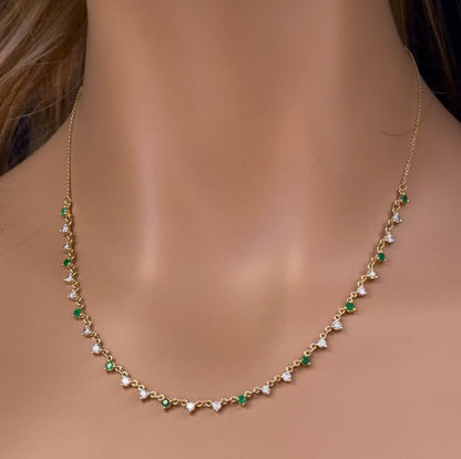 Muse Jewelry 1.62ct G SI 14K Yellow Gold Diamond & Emerald Gemstone Pendant Necklace 16+2" Long