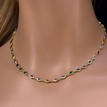 Muse Jewelry 7.26ct G SI 14K Yellow Gold Multi Color Pear Shape Gemstone Necklace 16" Long