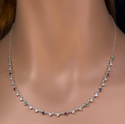 Muse Jewelry 1.70ct G SI 14K White Gold Diamond & Multi Color Gemstone Pendant Necklace 16+2" EXT Long