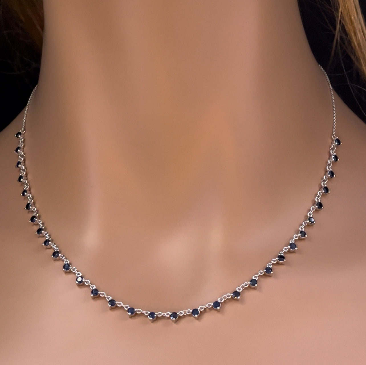 Muse Jewelry 2.75ct G SI 14K White Gold & Diamond Blue Sapphire Gemstone Pendant Necklace 16+2" Long