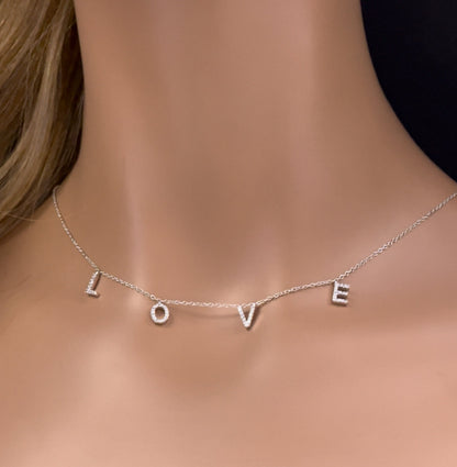 Muse Jewelry .23ct G SI 14K White Gold Diamond "Love" Script Letters Pendant Necklace 18+2" EXT