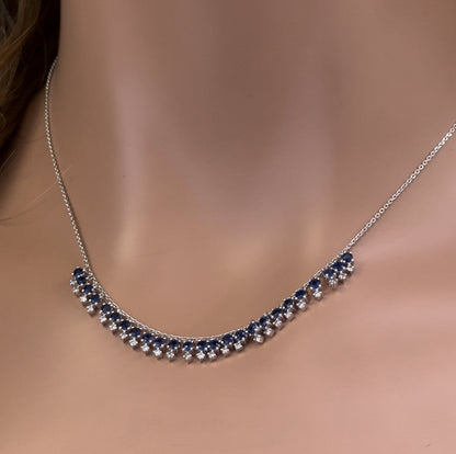 Muse Jewelry 2.25ct G SI 14K White Gold Diamond & Blue Sapphire Gemstone Dangling Pendant Necklace 16" + 2" Ext