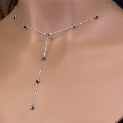 Muse Jewelry 1.28ct G SI 14K White Gold Blue Sapphire Lariat Necklace 16 + 2" Ext